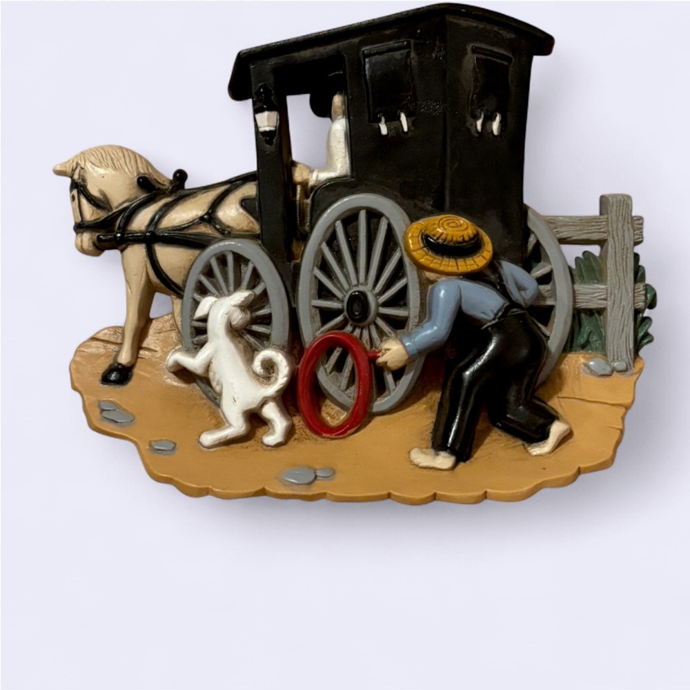 Charming vintage Burwood Products Co. Black and Tan Horse Carriage Wall Decor